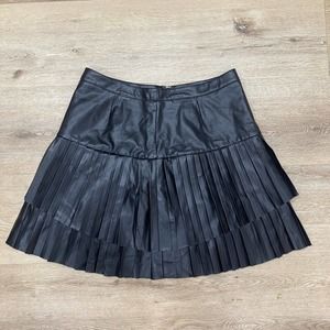Nine West Skirt Womens 12 Faux Leather Mini Pleated Layered Staple Essential